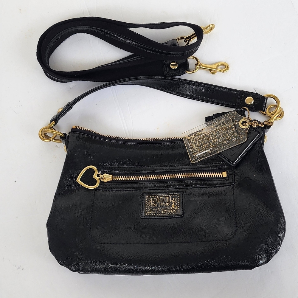 Coach Poppy Daisy Liquid Black Patent Leather Shoulder Bag W/ Crossbody Strap!!!